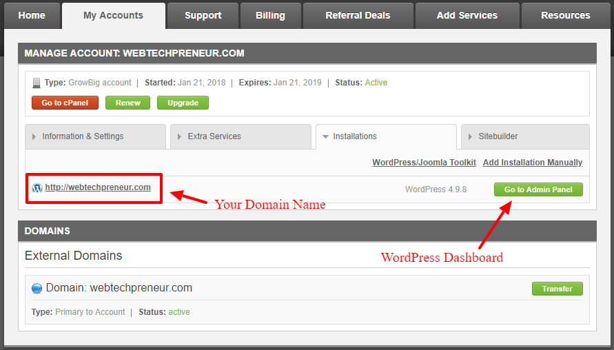 SiteGround WordPress Hosting Dashboard