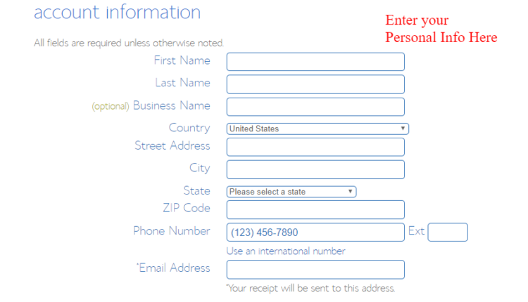 Enter your bluehost account information