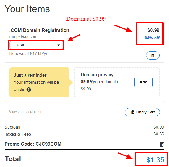godaddy 1 Dollar Domain coupon