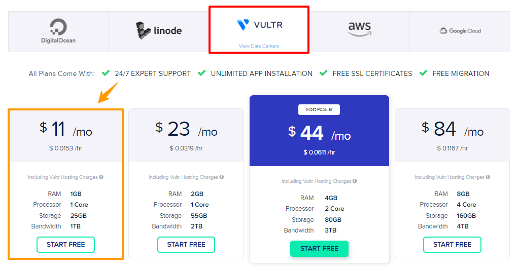 Cloudways Vultr Pricing