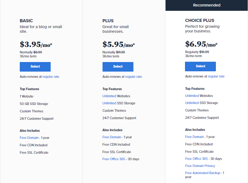 bluehost wordpress pricing plans
