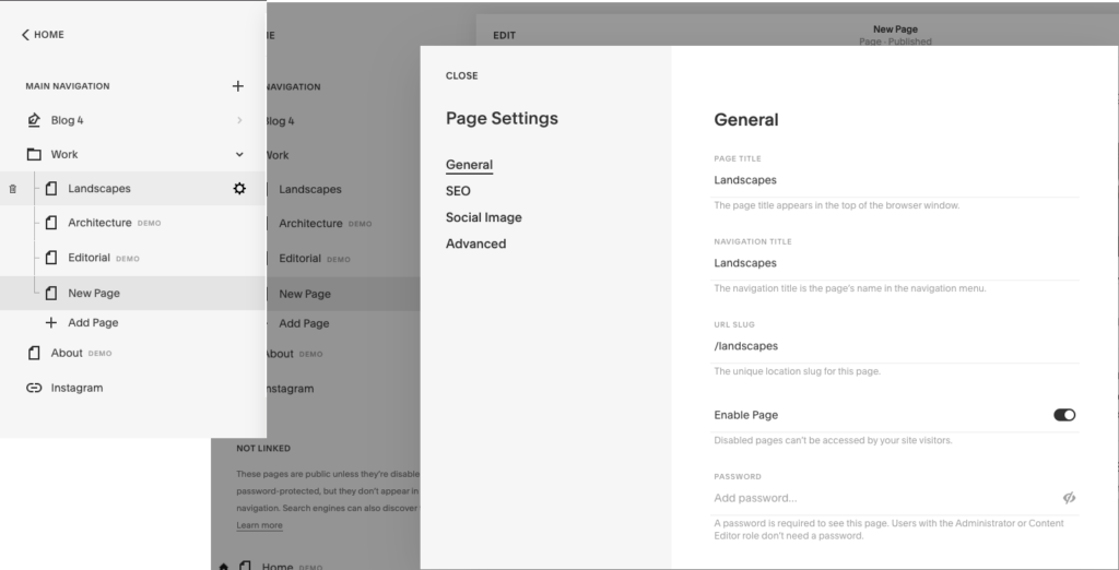 How to manage you pages in Squarespace