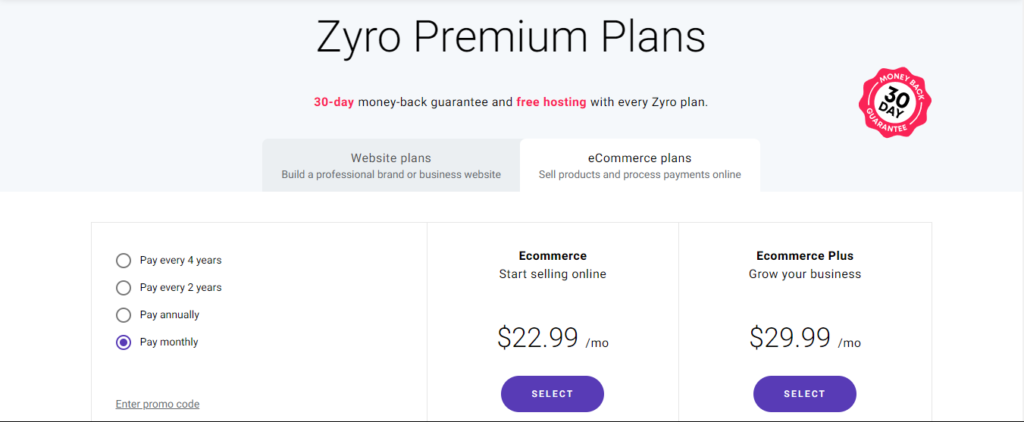 zyro e-commerce