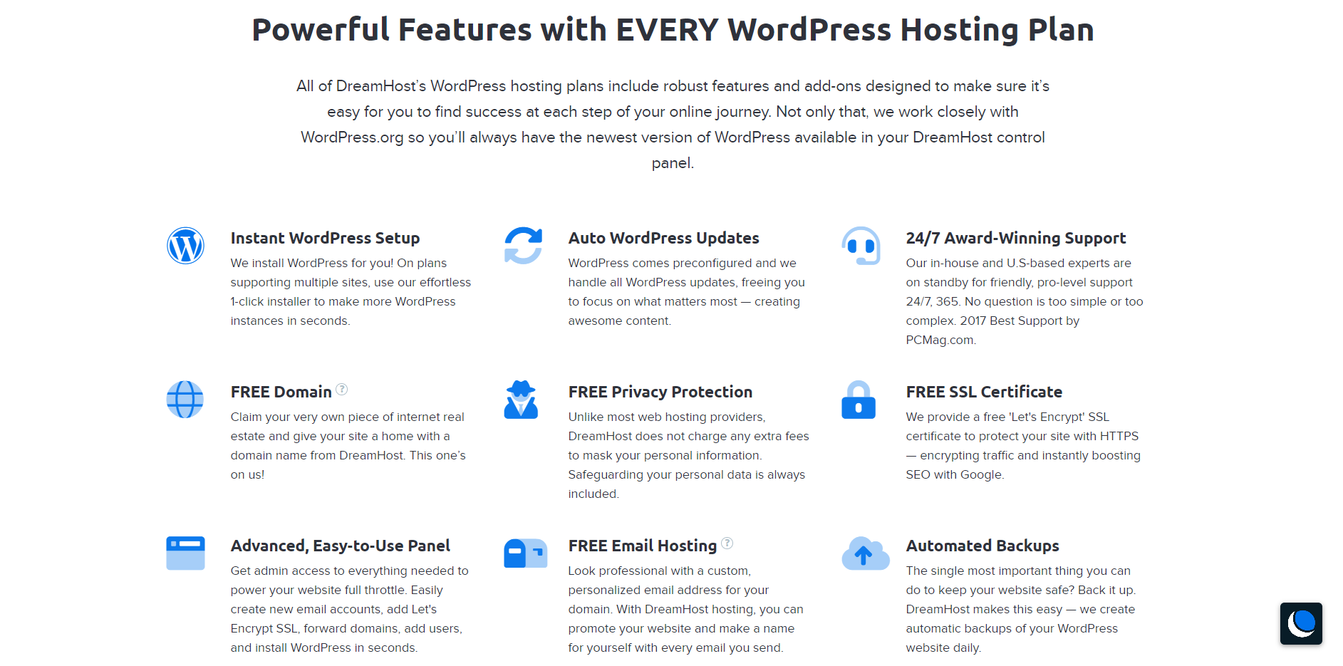 WordPress hosting features with DreamHost