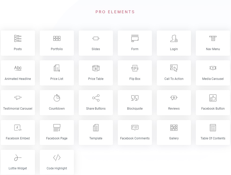 Pro Elements are included in the Elementor Pro pricing.