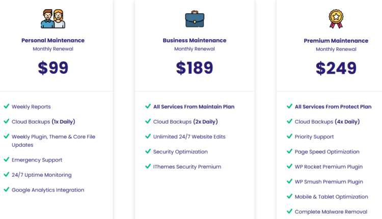 Superb themes maintenance pricing plans