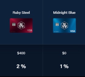Crypto.com Midnight blue and Ruby Steel Visa Cards