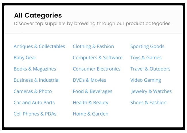 Categories - Dropshipping suppliers